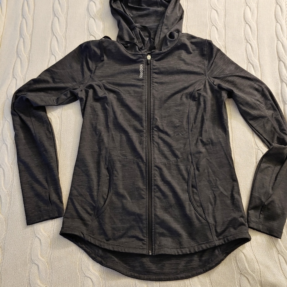 Reebok gray long sleeved with thumbholes and hood